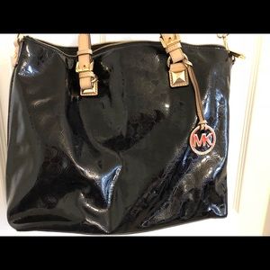 Michael Kors black patent leather monogram bag